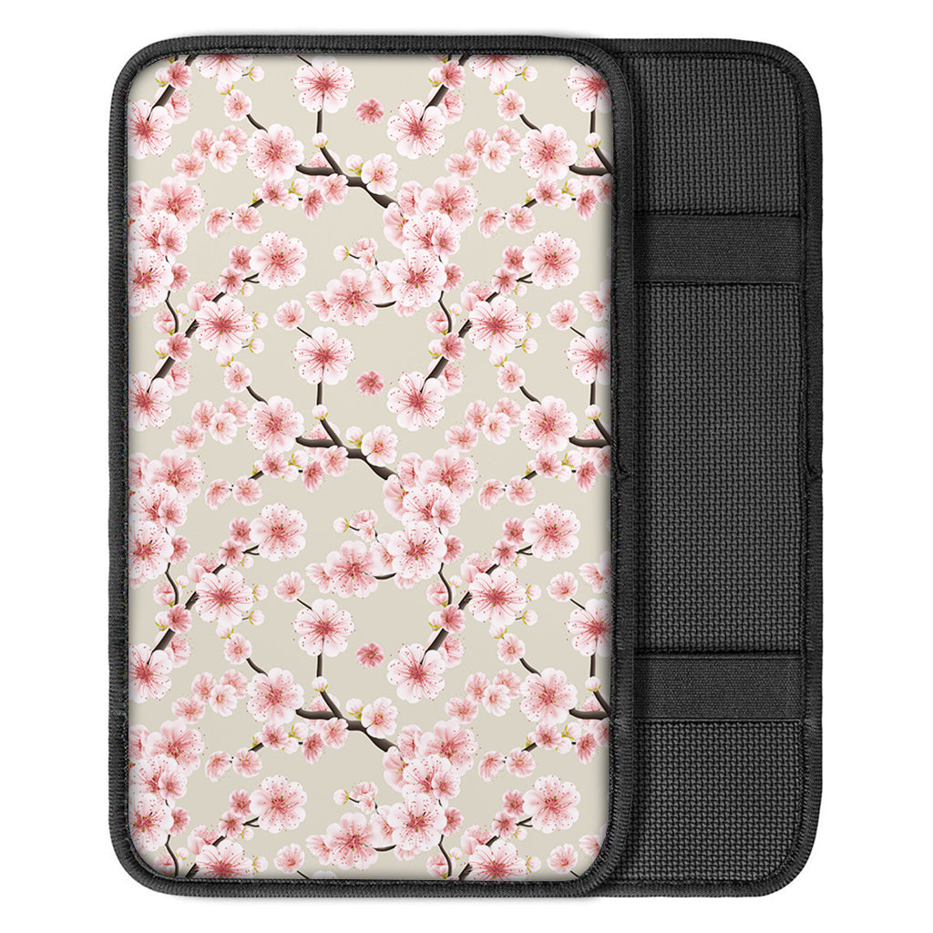 White Cherry Blossom Pattern Print Car Center Console Cover