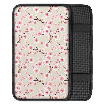 White Cherry Blossom Pattern Print Car Center Console Cover