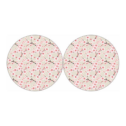White Cherry Blossom Pattern Print Car Coasters