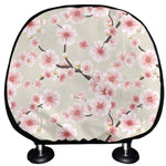 White Cherry Blossom Pattern Print Car Headrest Covers