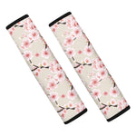 White Cherry Blossom Pattern Print Car Seat Belt Covers