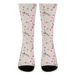 White Cherry Blossom Pattern Print Crew Socks