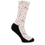 White Cherry Blossom Pattern Print Crew Socks