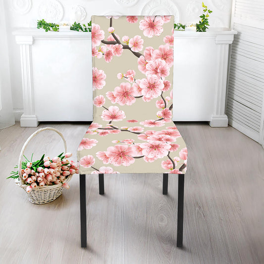 White Cherry Blossom Pattern Print Dining Chair Slipcover