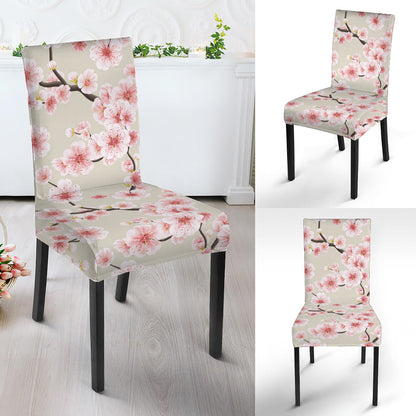 White Cherry Blossom Pattern Print Dining Chair Slipcover