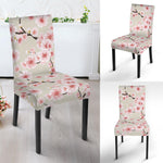 White Cherry Blossom Pattern Print Dining Chair Slipcover