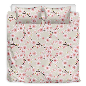 White Cherry Blossom Pattern Print Duvet Cover Bedding Set