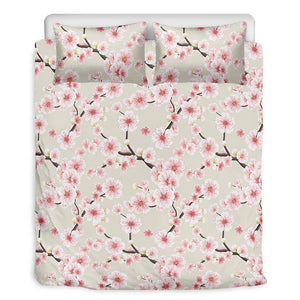 White Cherry Blossom Pattern Print Duvet Cover Bedding Set