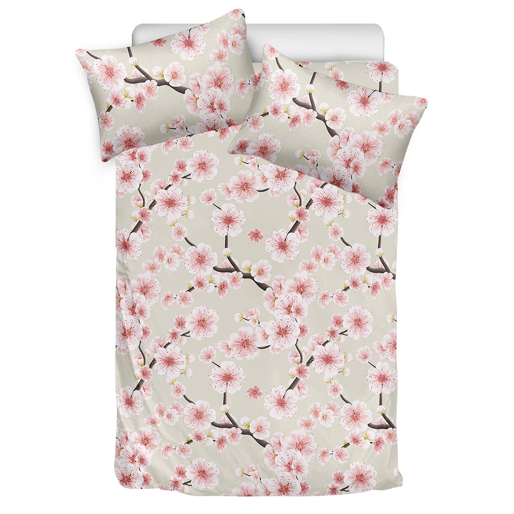 White Cherry Blossom Pattern Print Duvet Cover Bedding Set