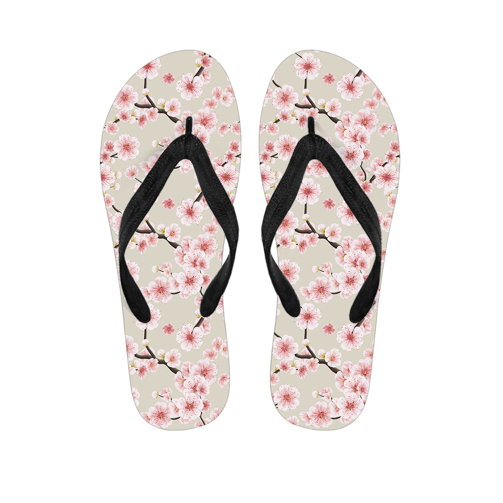White Cherry Blossom Pattern Print Flip Flops