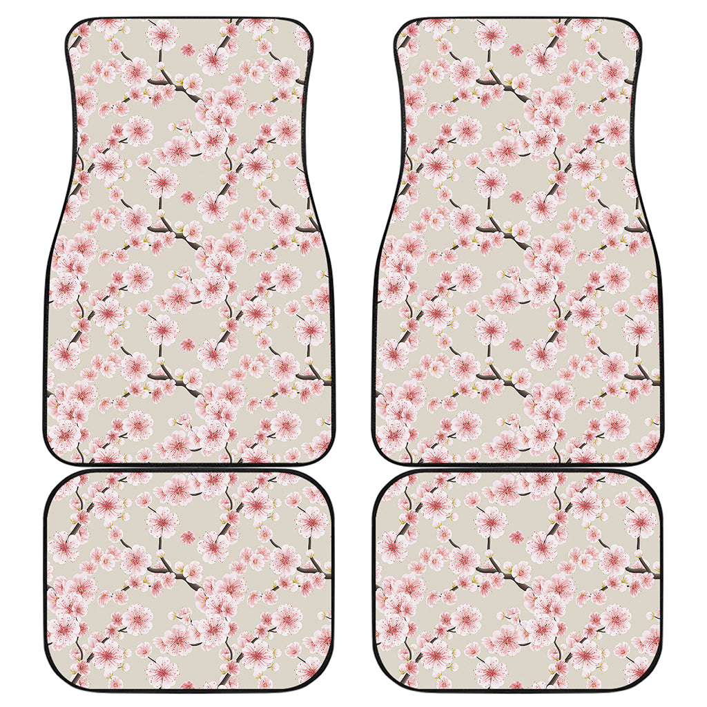 White Cherry Blossom Pattern Print Front and Back Car Floor Mats