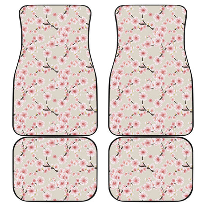 White Cherry Blossom Pattern Print Front and Back Car Floor Mats