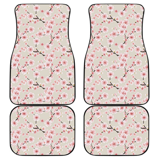 White Cherry Blossom Pattern Print Front and Back Car Floor Mats