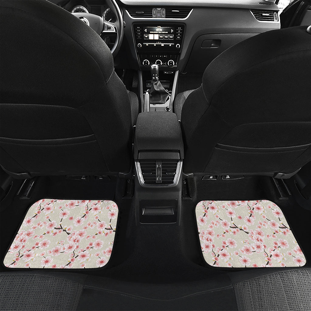 White Cherry Blossom Pattern Print Front and Back Car Floor Mats
