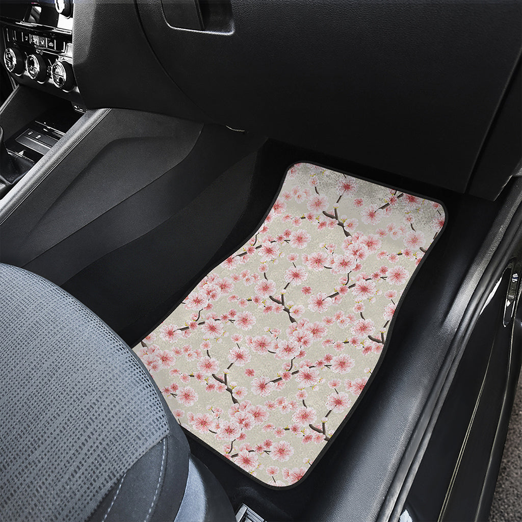 White Cherry Blossom Pattern Print Front and Back Car Floor Mats