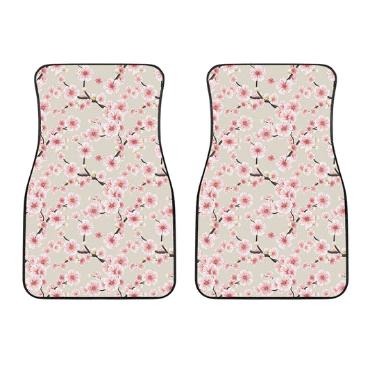White Cherry Blossom Pattern Print Front Car Floor Mats