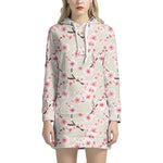 White Cherry Blossom Pattern Print Hoodie Dress