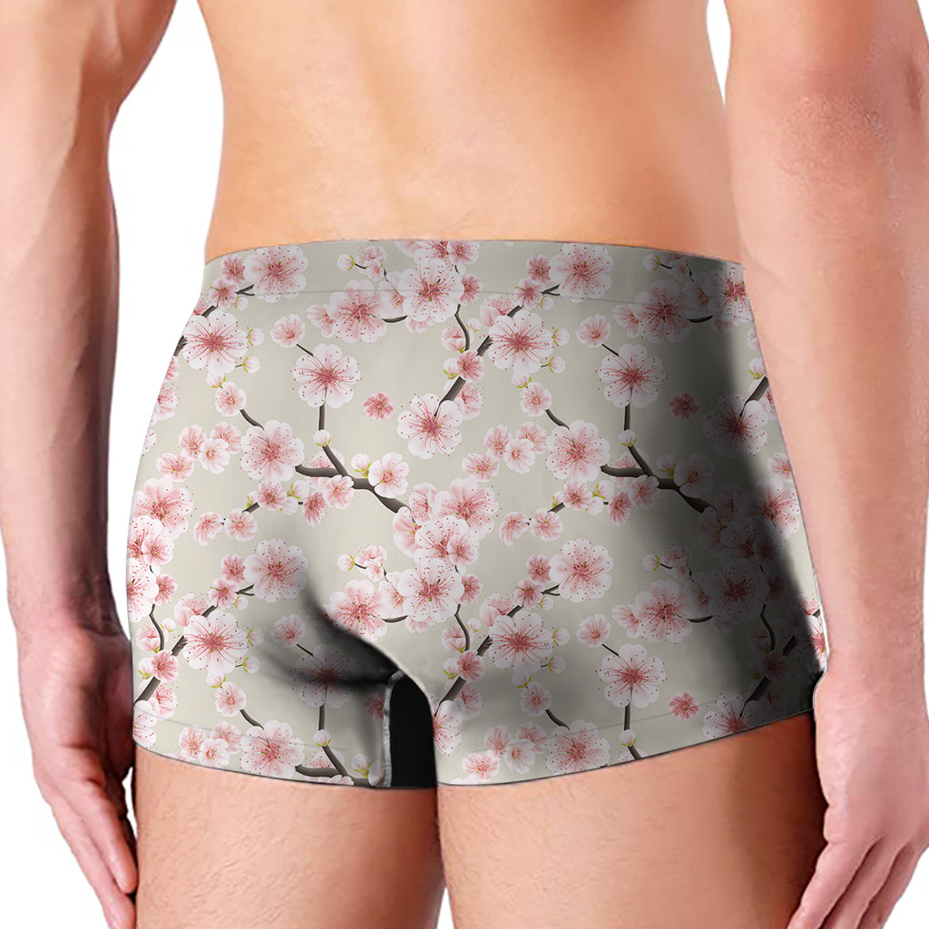 White Cherry Blossom Pattern Print Men's Boxer Briefs