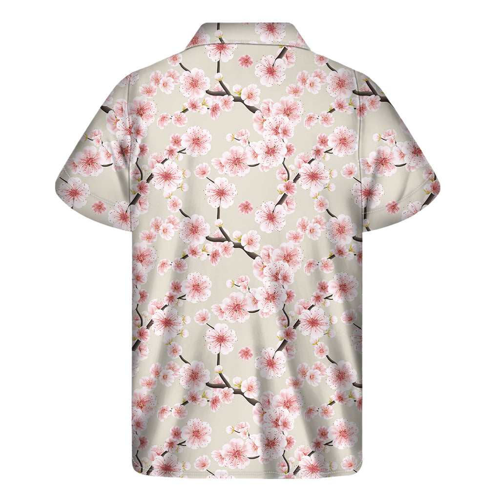 White Cherry Blossom Pattern Print Men's Short Sleeve Shirt