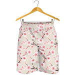 White Cherry Blossom Pattern Print Men's Shorts