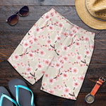 White Cherry Blossom Pattern Print Men's Shorts