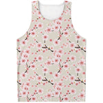 White Cherry Blossom Pattern Print Men's Tank Top