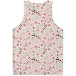 White Cherry Blossom Pattern Print Men's Tank Top