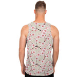 White Cherry Blossom Pattern Print Men's Tank Top