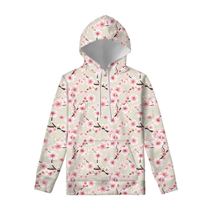 White Cherry Blossom Pattern Print Pullover Hoodie