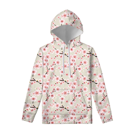 White Cherry Blossom Pattern Print Pullover Hoodie