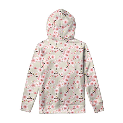 White Cherry Blossom Pattern Print Pullover Hoodie