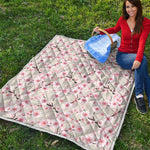 White Cherry Blossom Pattern Print Quilt