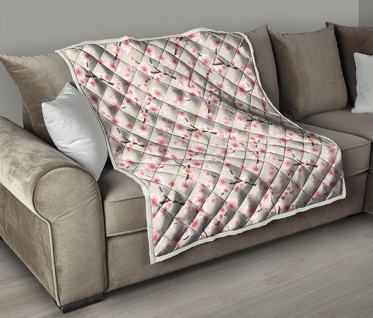 White Cherry Blossom Pattern Print Quilt