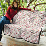 White Cherry Blossom Pattern Print Quilt