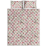 White Cherry Blossom Pattern Print Quilt Bed Set