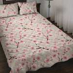 White Cherry Blossom Pattern Print Quilt Bed Set