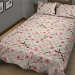 White Cherry Blossom Pattern Print Quilt Bed Set