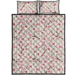 White Cherry Blossom Pattern Print Quilt Bed Set