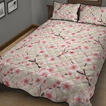 White Cherry Blossom Pattern Print Quilt Bed Set