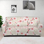 White Cherry Blossom Pattern Print Sofa Cover