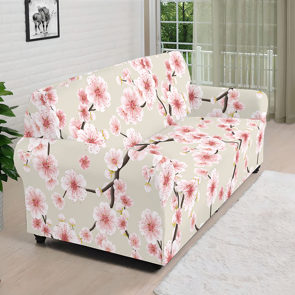 White Cherry Blossom Pattern Print Sofa Cover