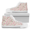 White Cherry Blossom Pattern Print White High Top Sneakers