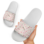 White Cherry Blossom Pattern Print White Slide Sandals