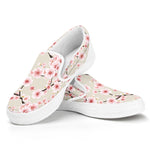 White Cherry Blossom Pattern Print White Slip On Shoes