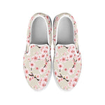 White Cherry Blossom Pattern Print White Slip On Shoes