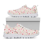 White Cherry Blossom Pattern Print White Sneakers
