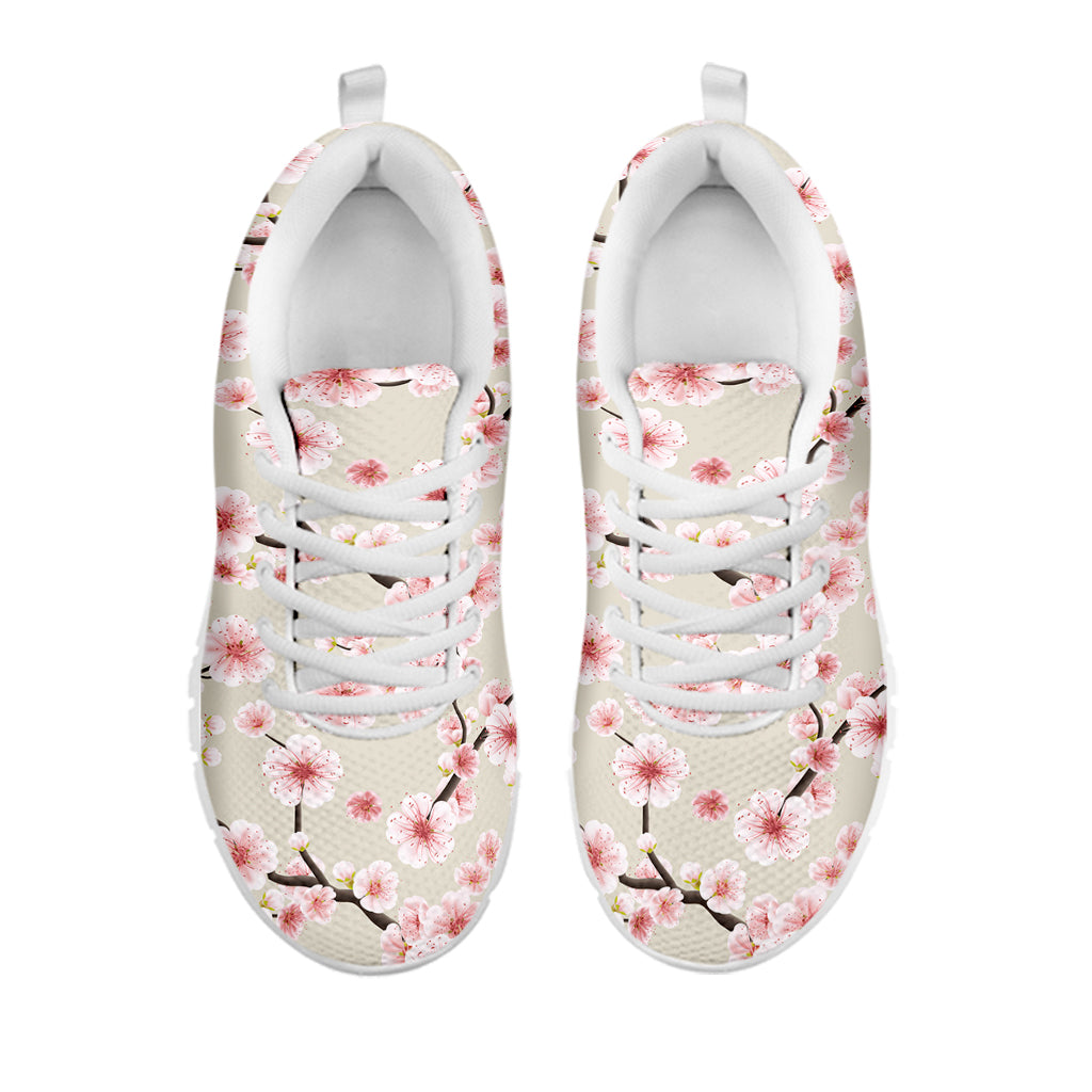 White Cherry Blossom Pattern Print White Sneakers