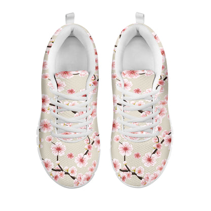 White Cherry Blossom Pattern Print White Sneakers