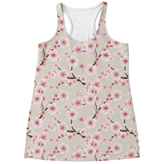 White Cherry Blossom Pattern Print Women's Racerback Tank Top