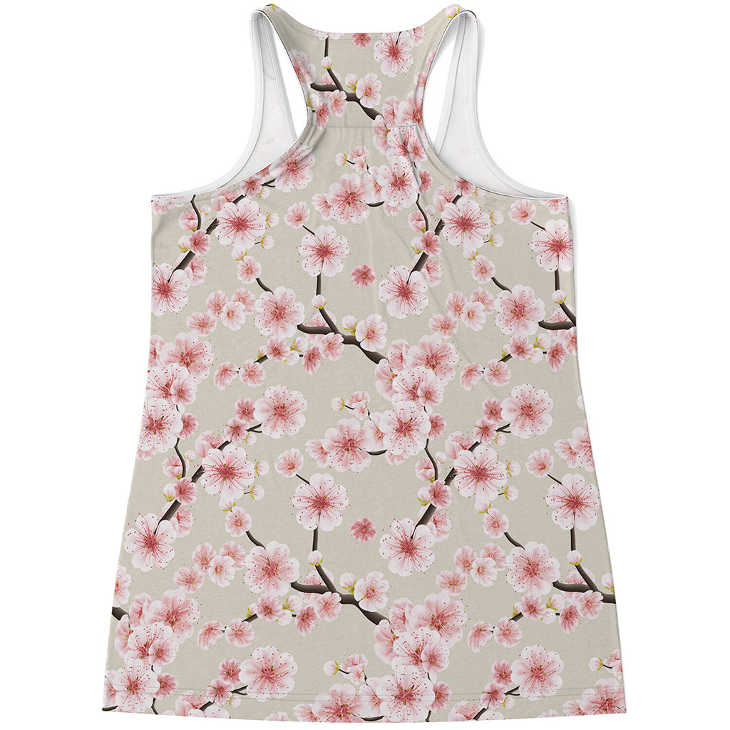 White Cherry Blossom Pattern Print Women's Racerback Tank Top